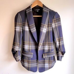 Open Front Blue Plaid Blazer XXS
